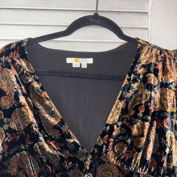 Boden Elsie Black Paisley Velvet Midi Dress Long Sleeve Women’s 10 Petite - Picture 4 of 7